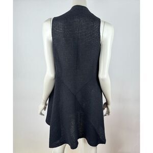 Eileen Fisher Wool‎ Open Front Vest Women S Lightweight Black Sleeveless Sweater